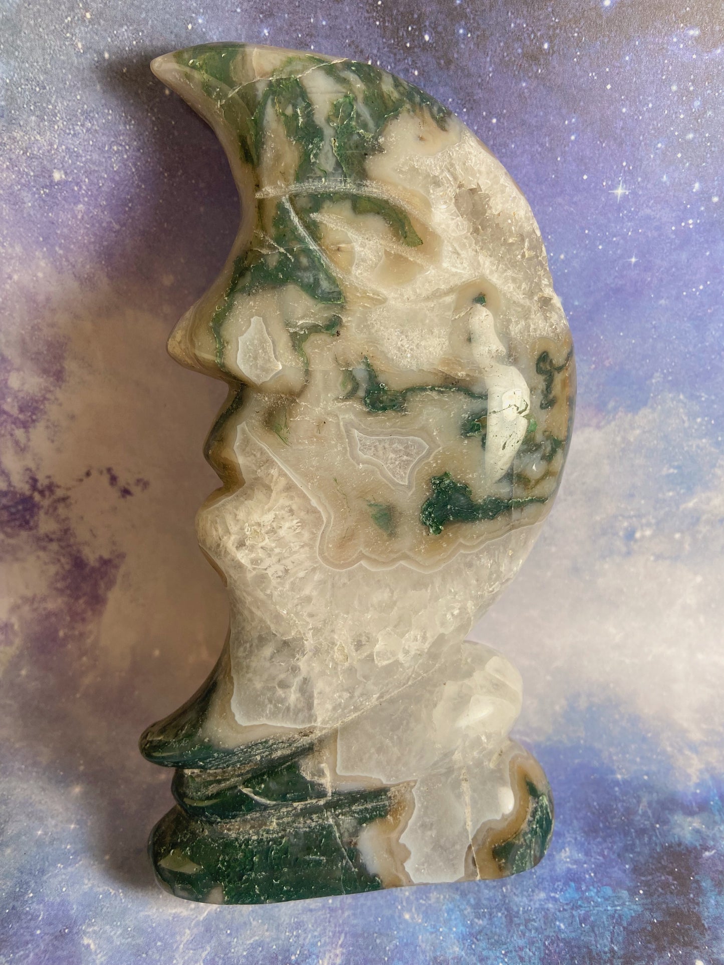 Moss Agate Moon Face