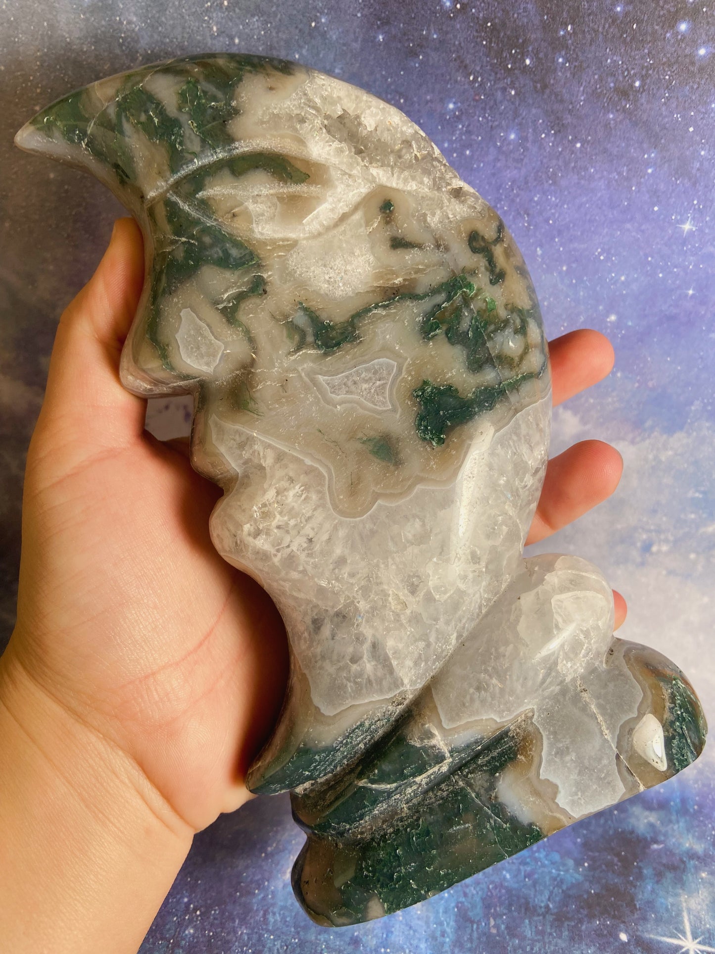 Moss Agate Moon Face
