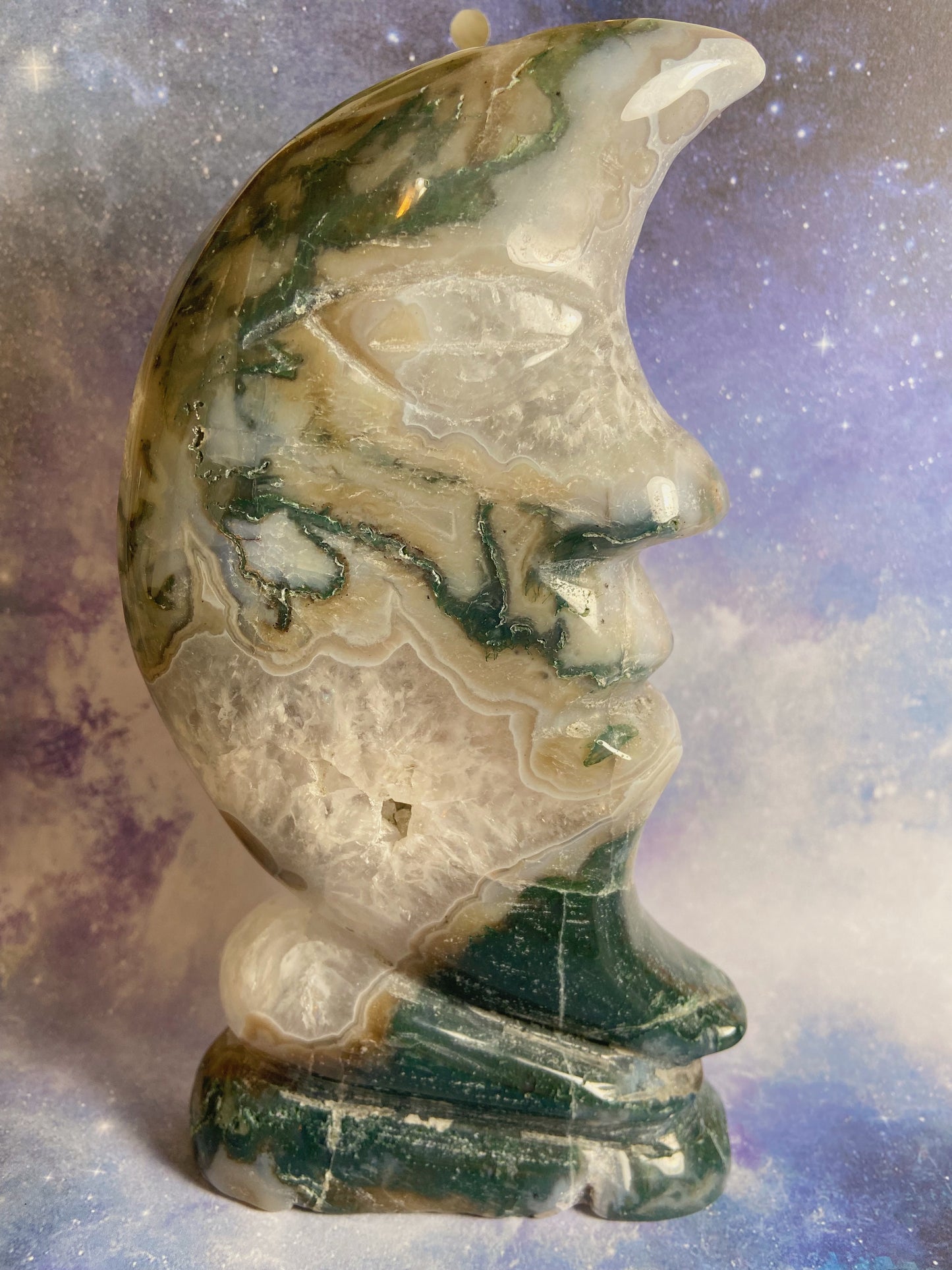 Moss Agate Moon Face