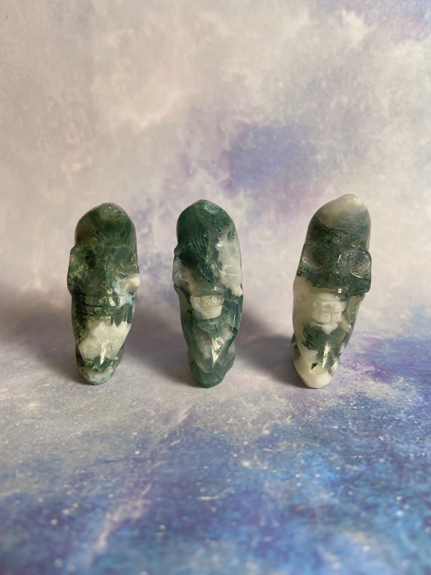 Moss Agate Moon Skull