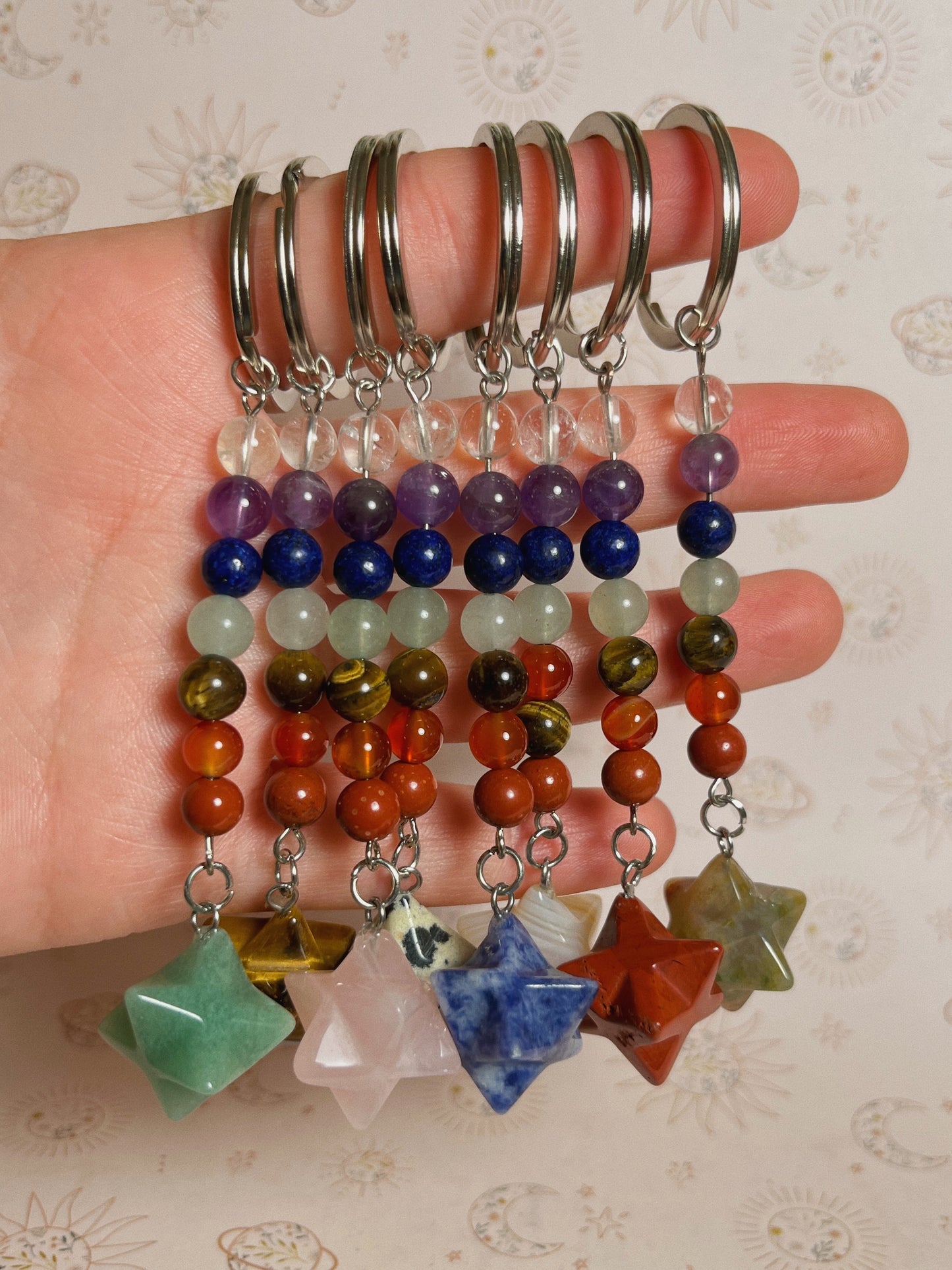 Gemstone Merkaba Star Chakra Keychain