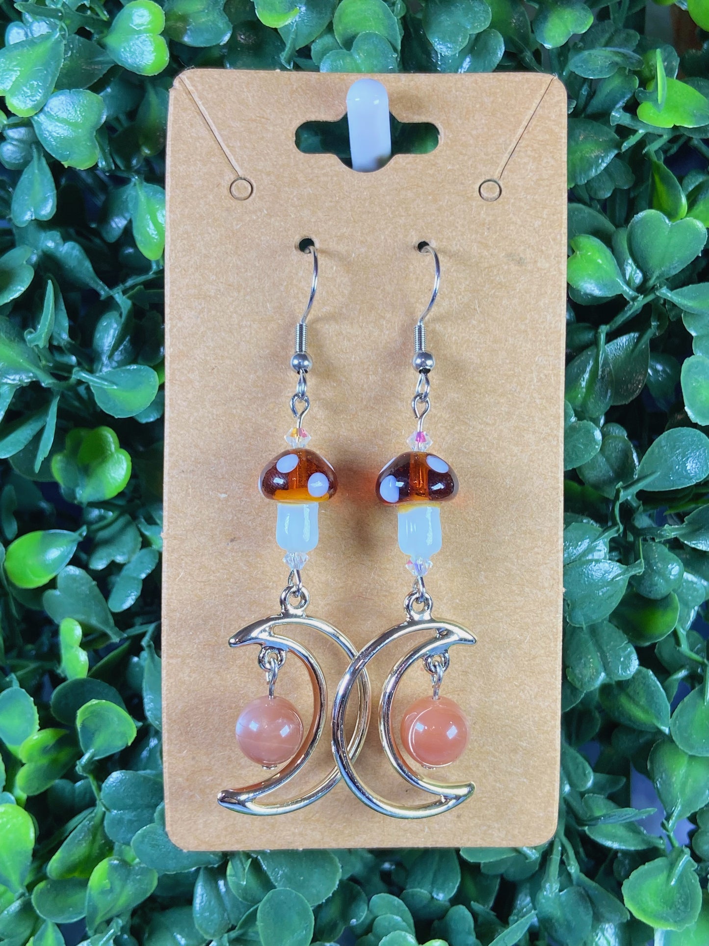 Peach Moonstone Mushroom Earrings