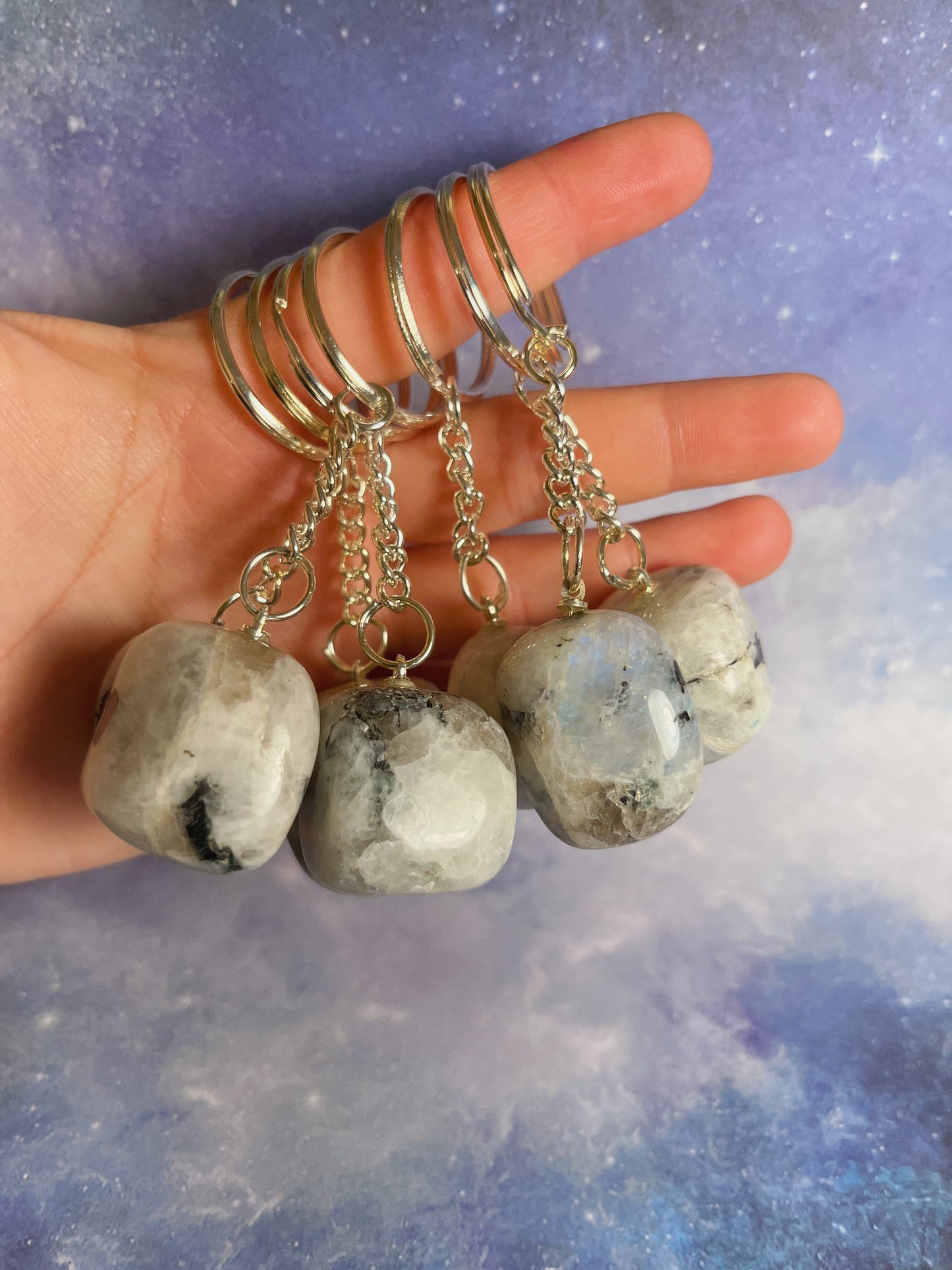 Rainbow Moonstone Tumble Keychain