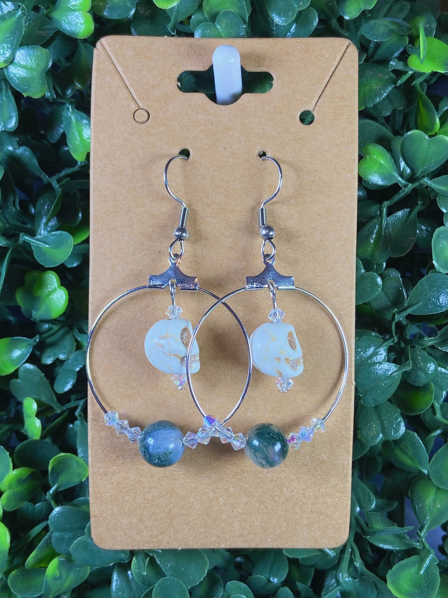 Skull Moss Agate Earrings