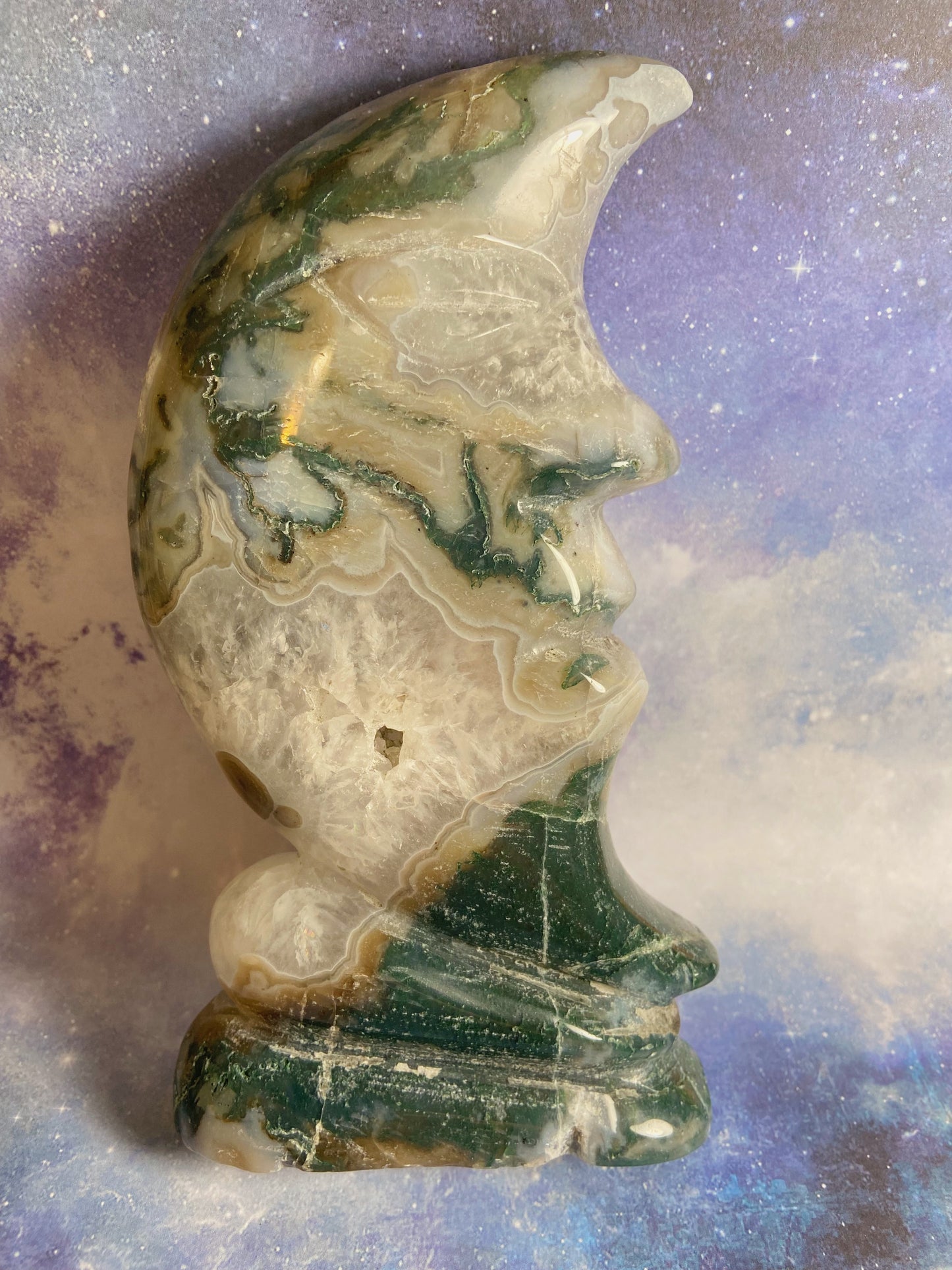 Moss Agate Moon Face