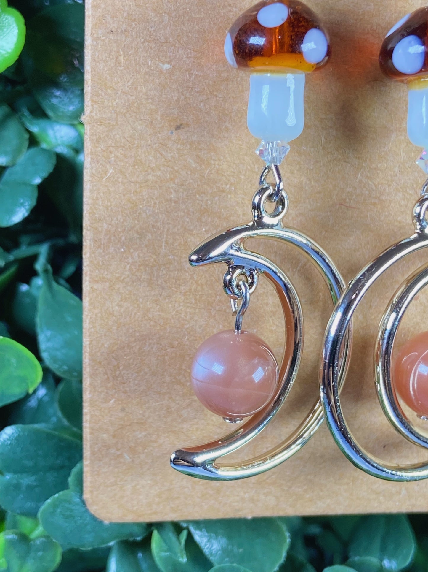 Peach Moonstone Mushroom Earrings
