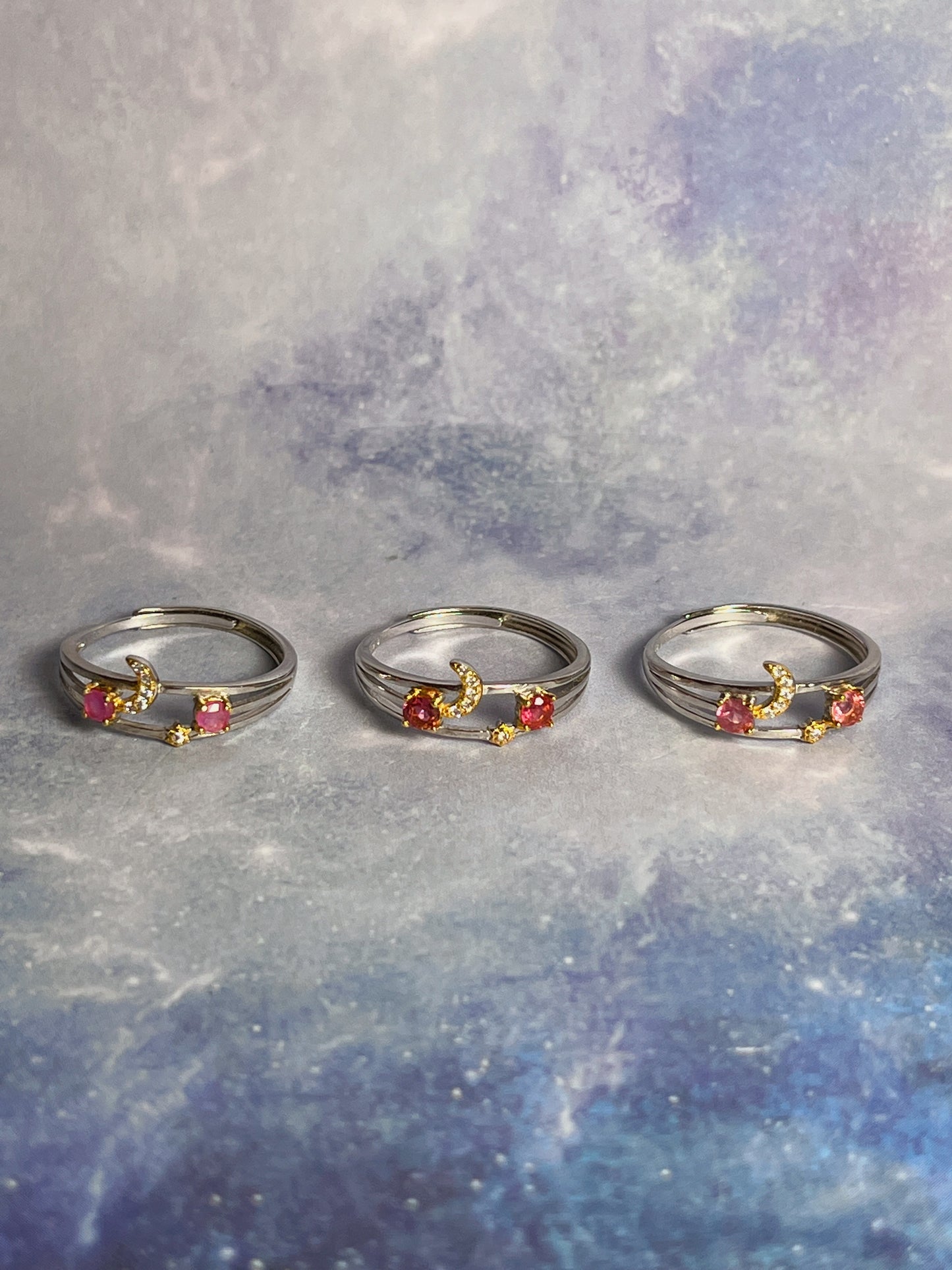 Pink Tourmaline Moon Rings