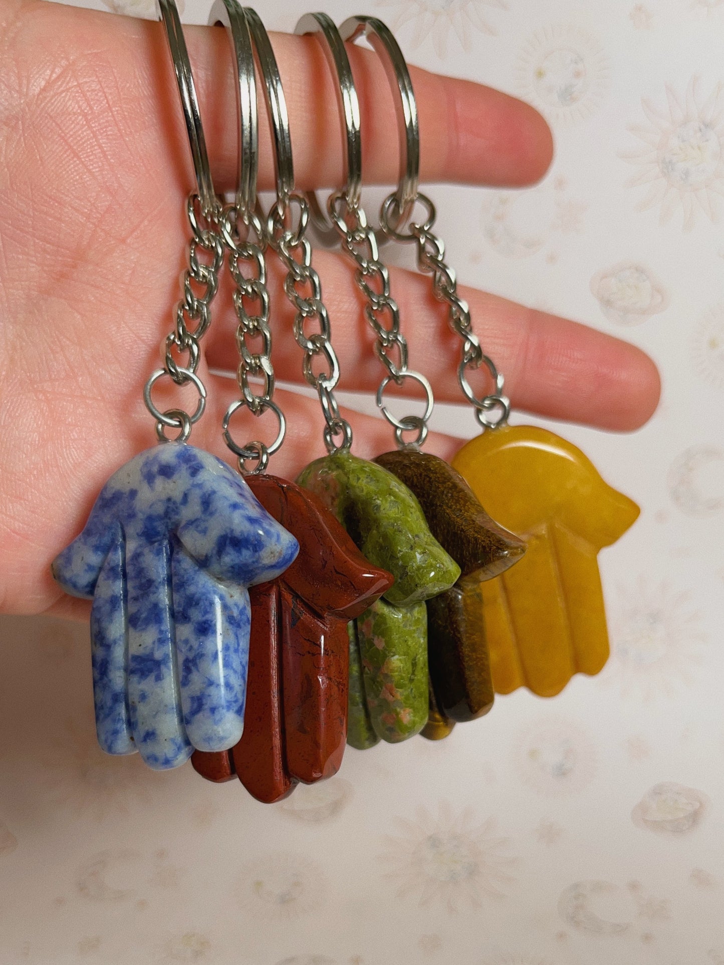 Gemstone Hamsa Hand Keychain