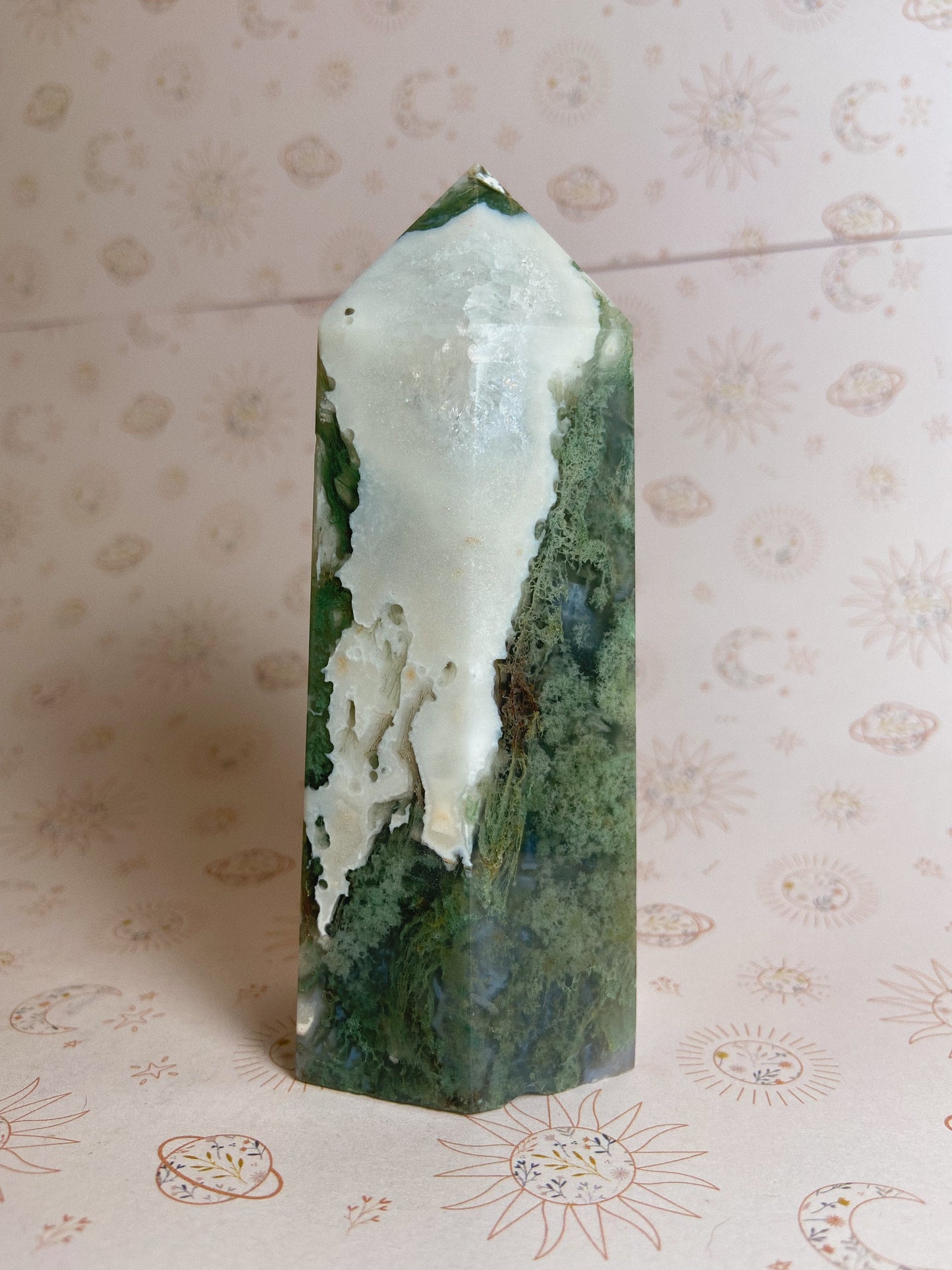 Chunky Moss Agate Tower