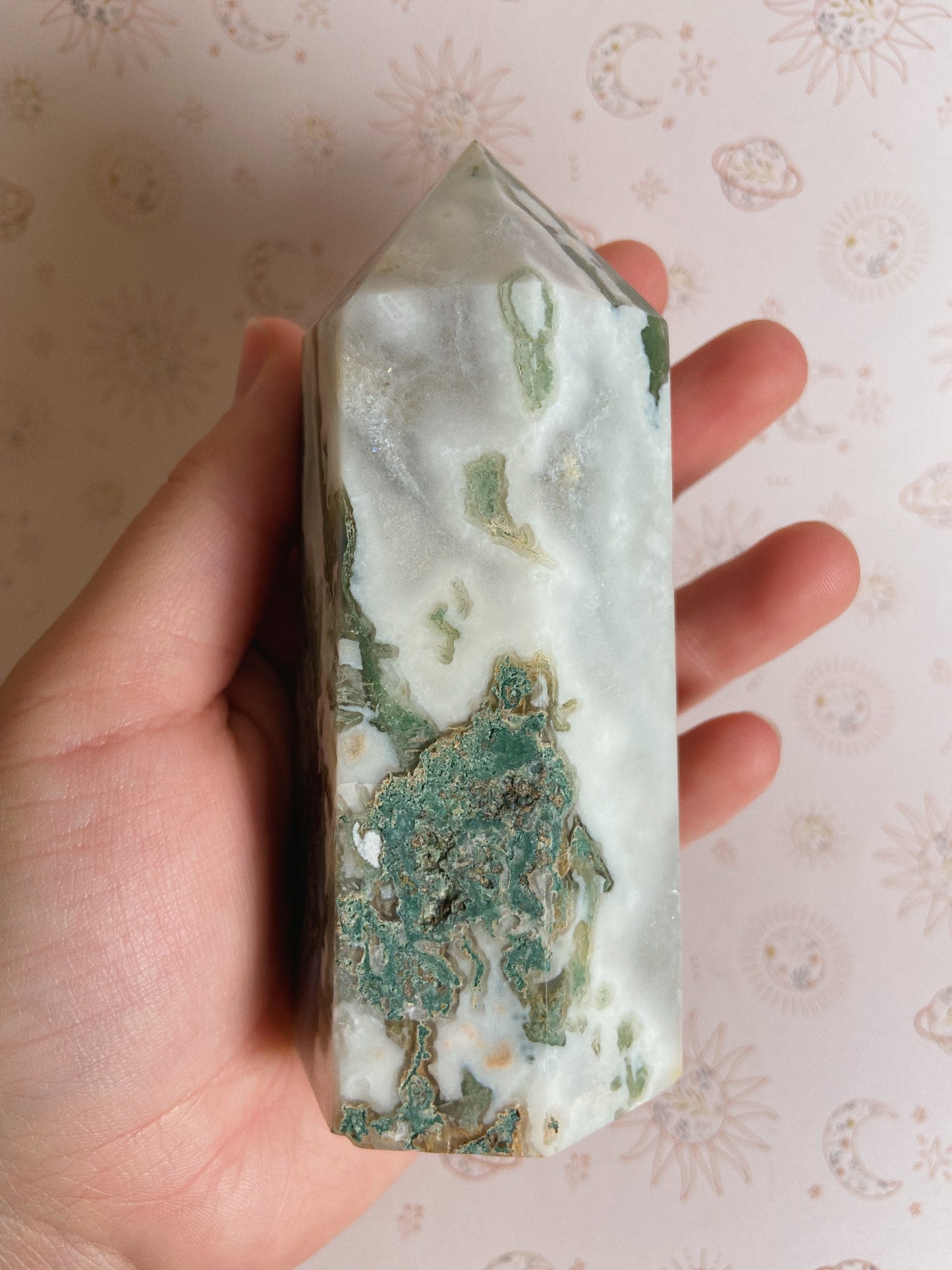 Chunky Moss Agate Tower
