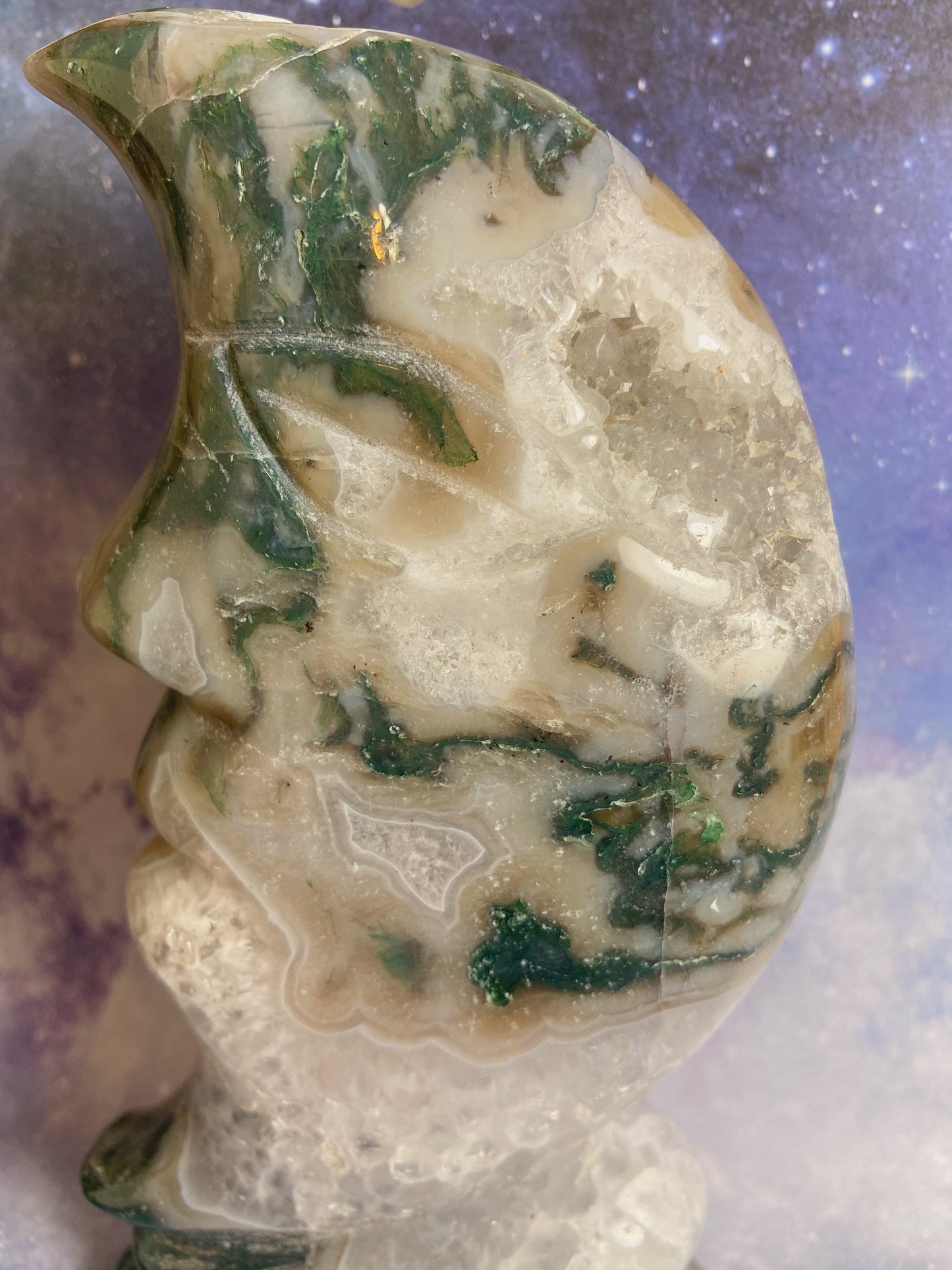 Moss Agate Moon Face