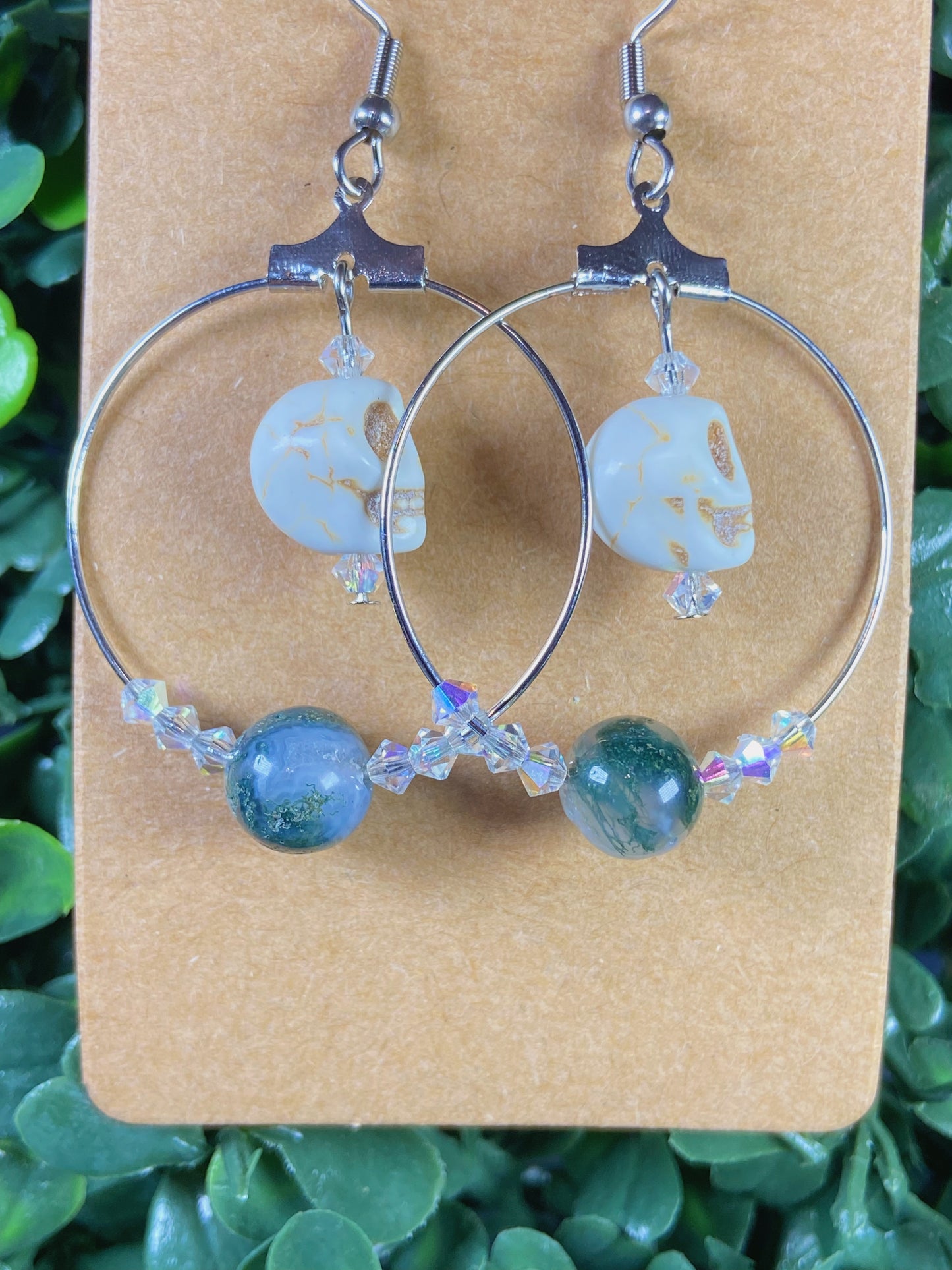 Skull Moss Agate Earrings