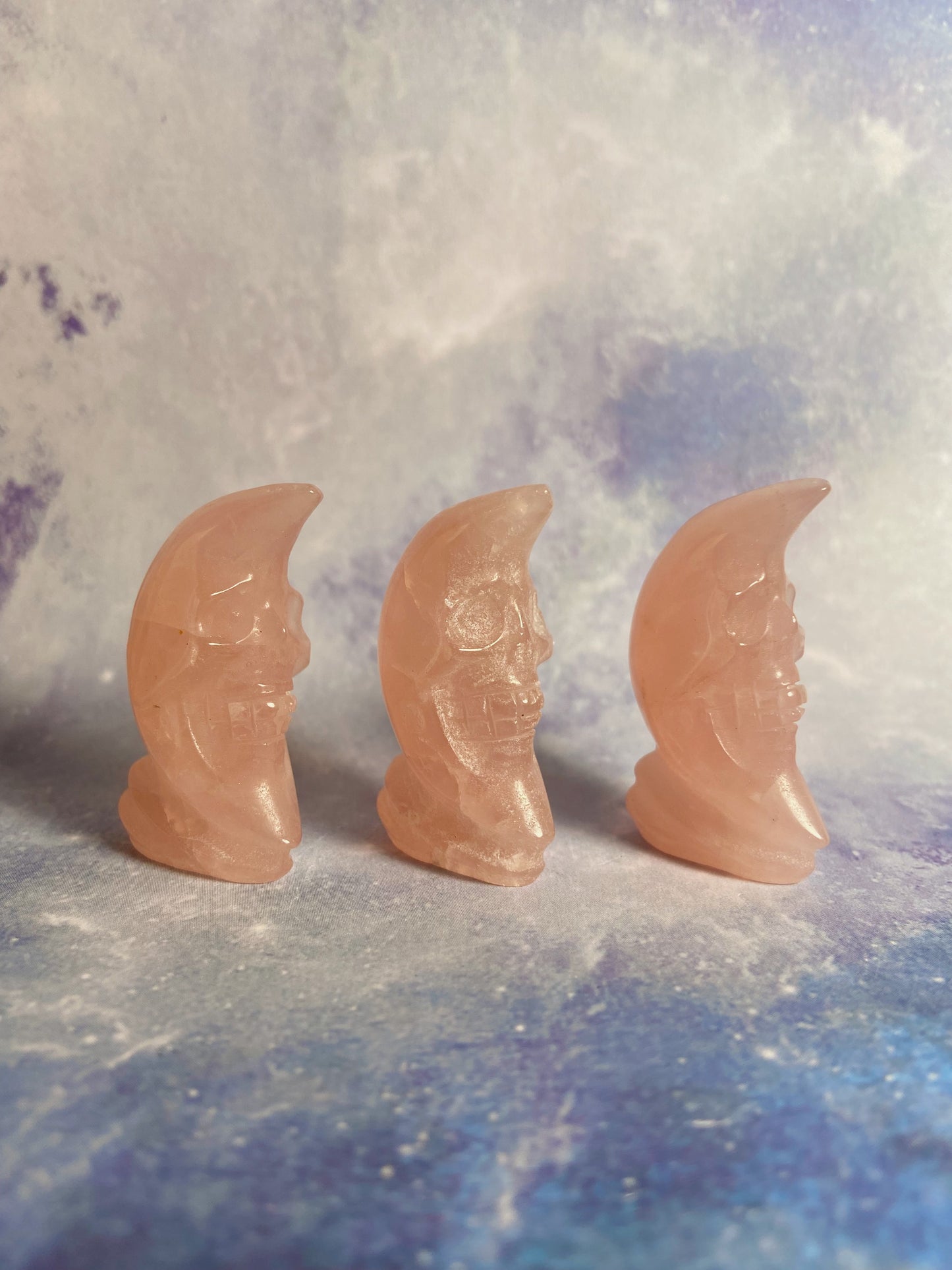 Rose Quartz Moon Skull