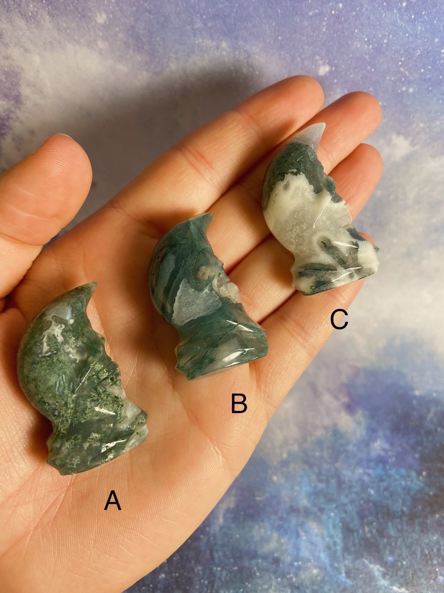 Moss Agate Moon Skull