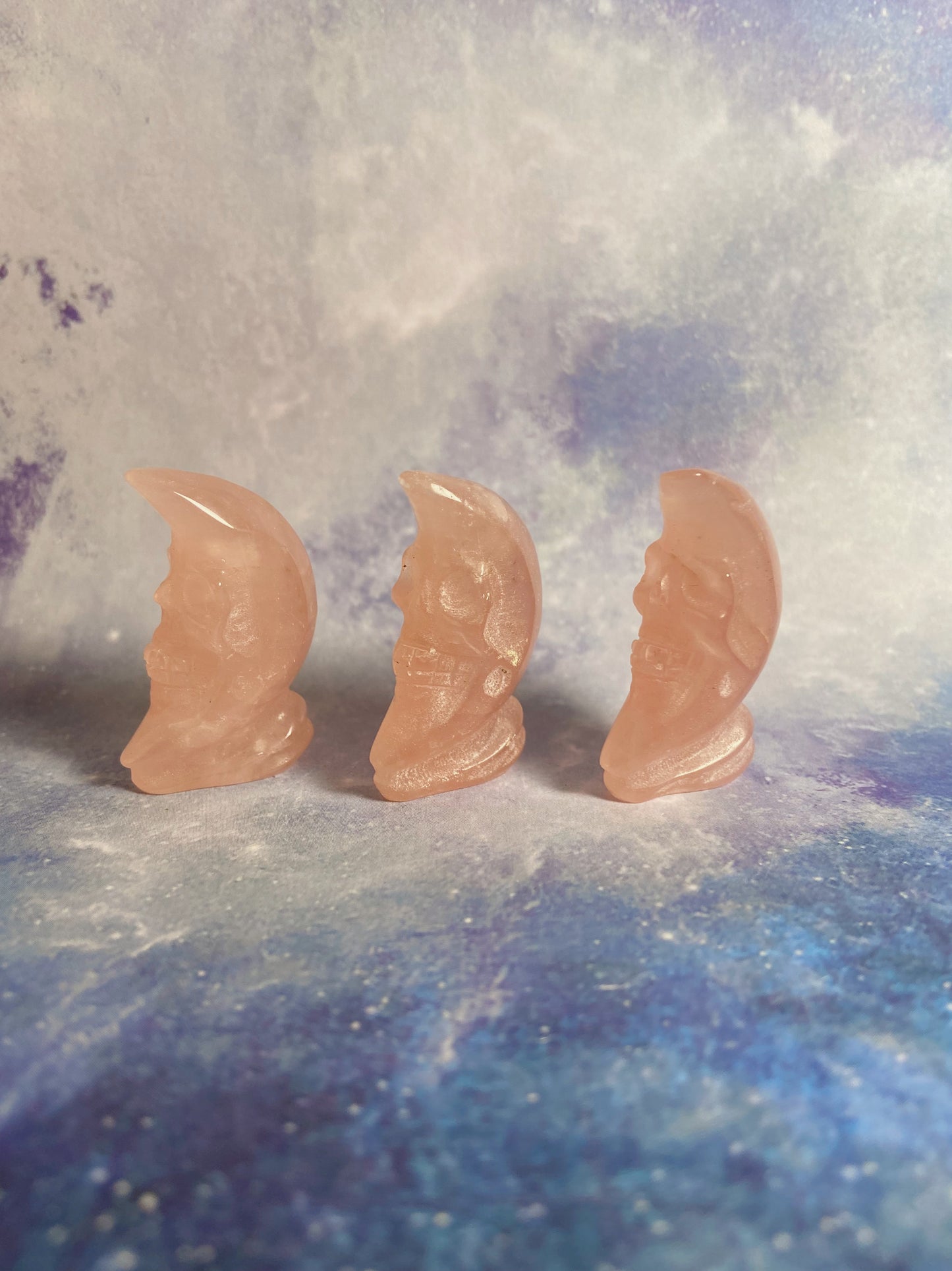 Rose Quartz Moon Skull