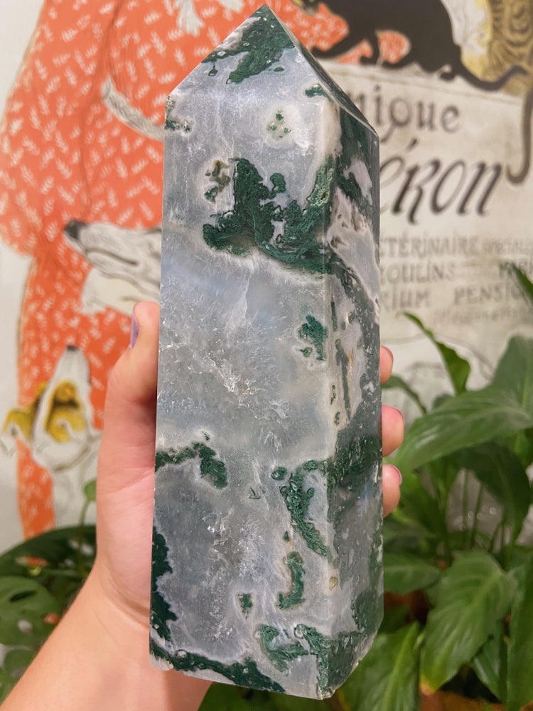 Big Chunky Moss Agate Tower