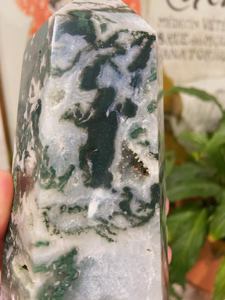 Big Chunky Moss Agate Tower