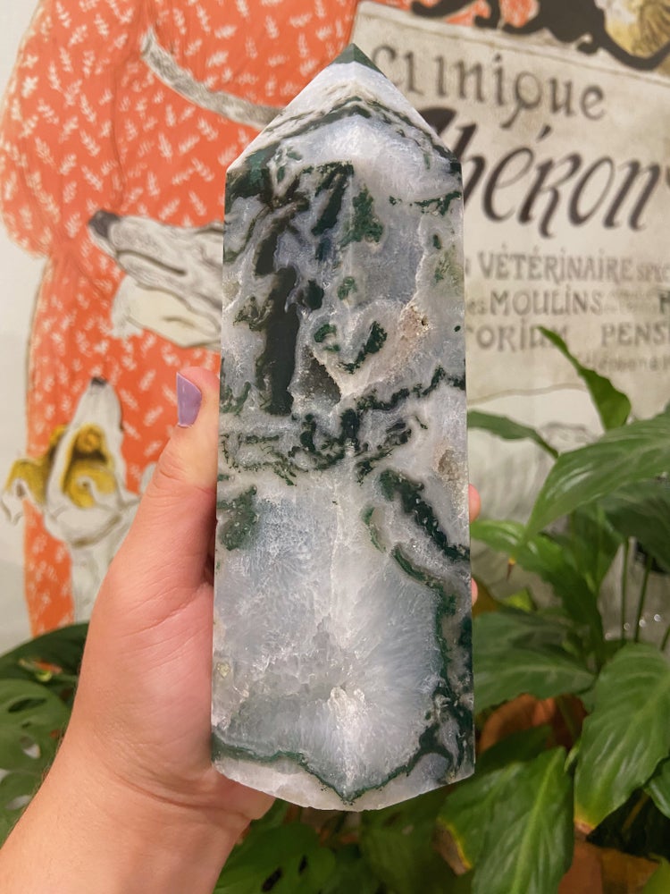 Big Chunky Moss Agate Tower