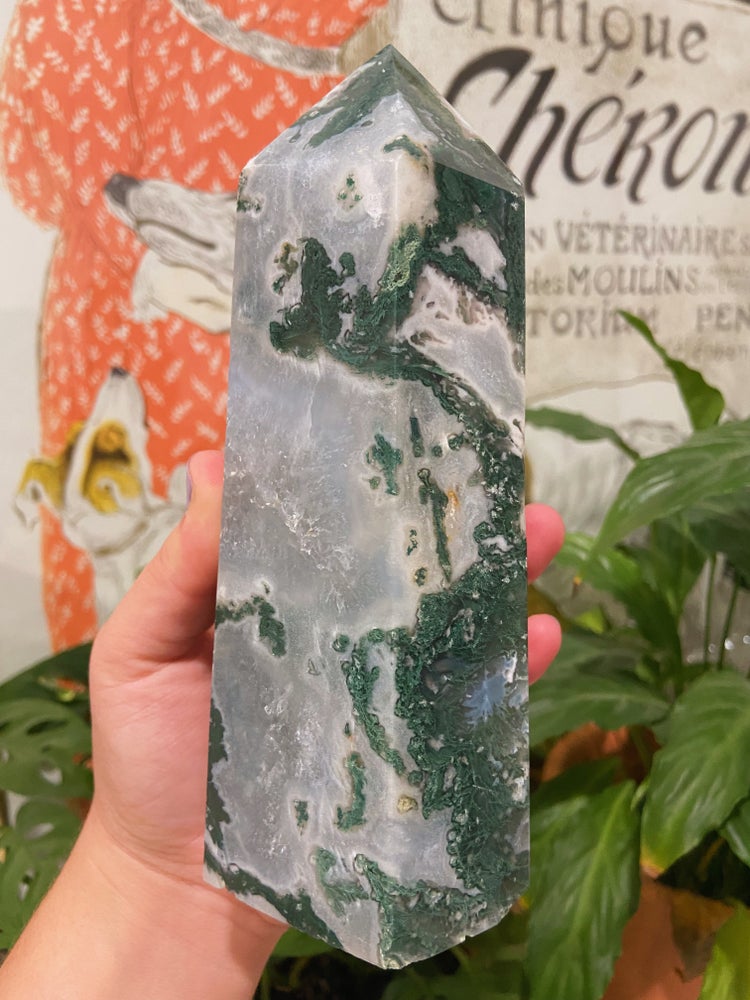 Big Chunky Moss Agate Tower