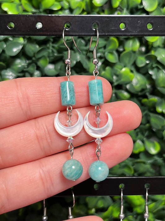 Amazonite & Moon Shell Earrings