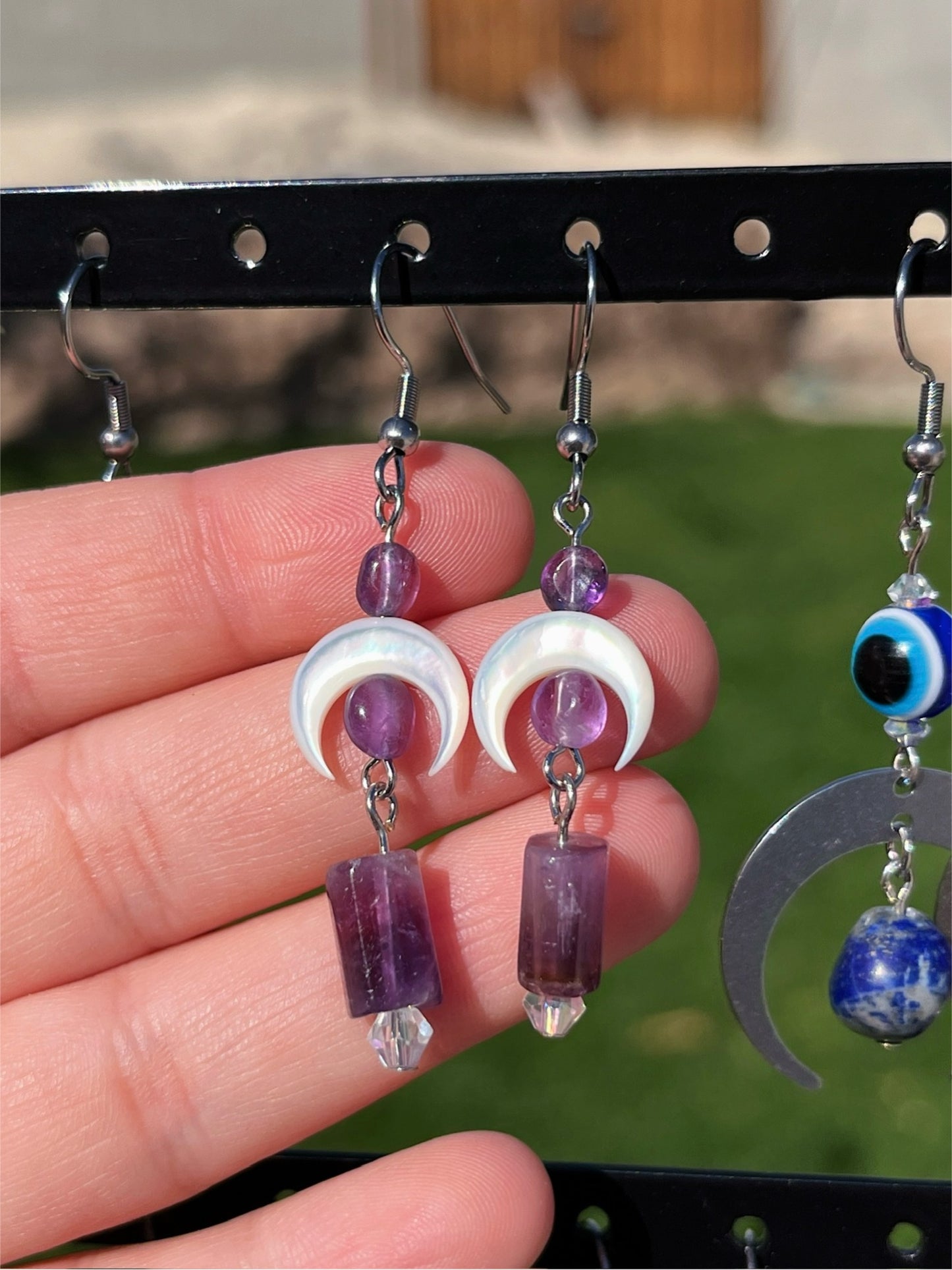 Fluorite & Moon Shell Earrings