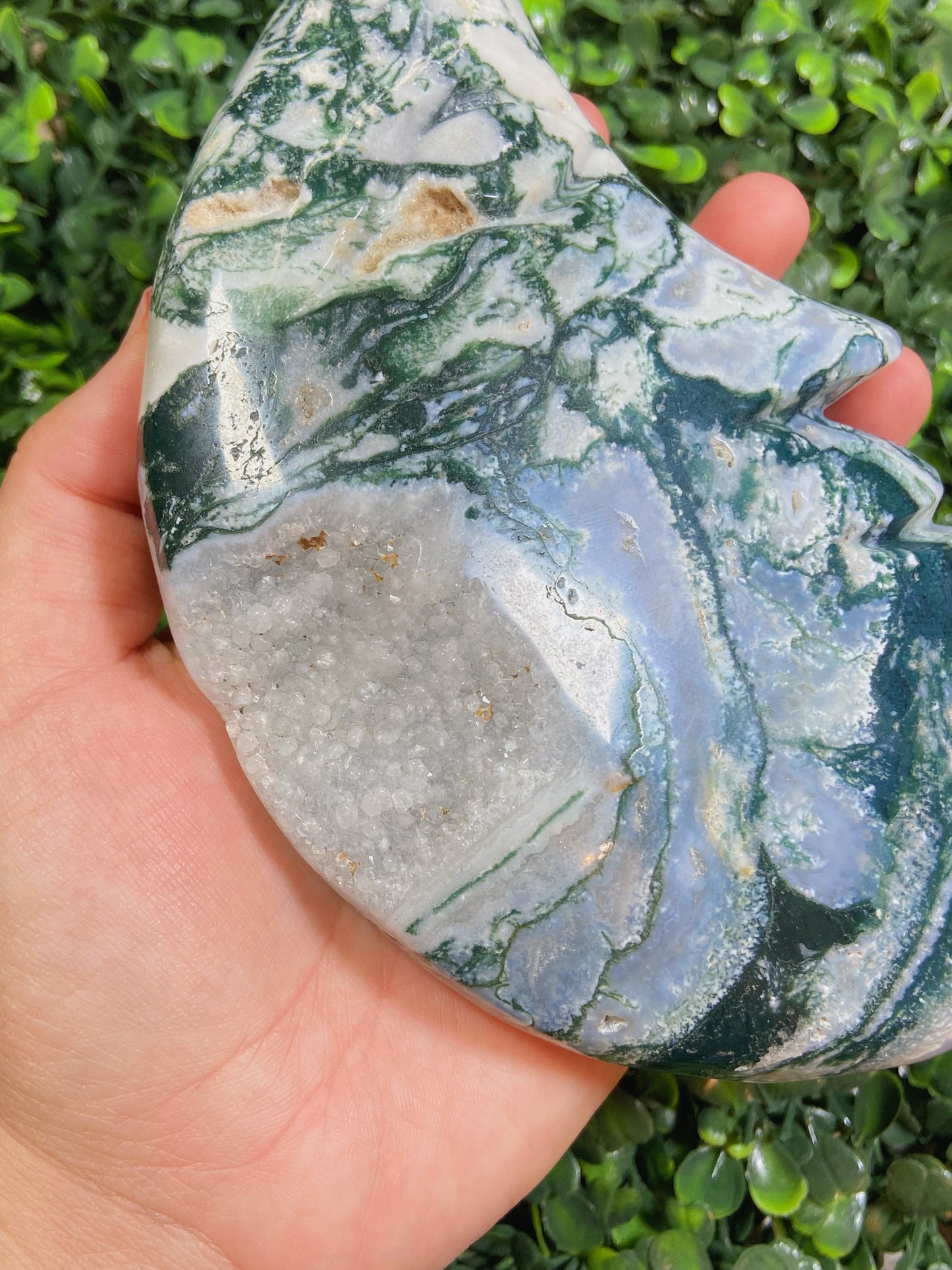 Big Moss Agate Moon Carving
