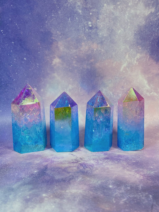 Pink/Blue Aura Crackle Quartz Tower