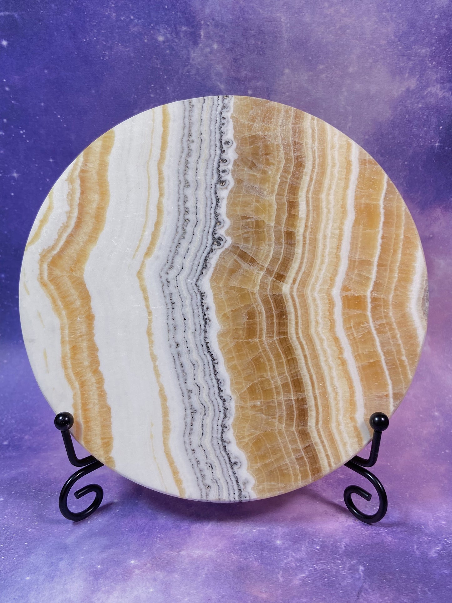 Banded Yellow Calcite Round Slab w/ Stand