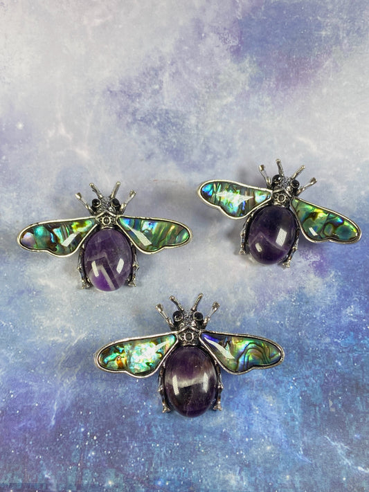 Shell and Amethyst Bee Brooch/Pendant