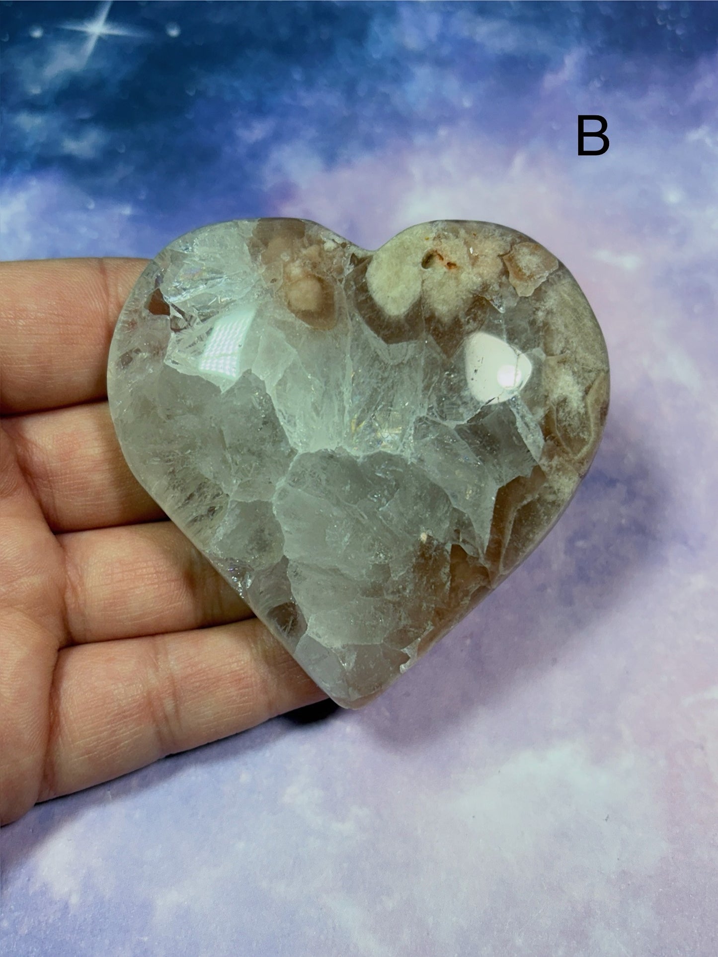 Flower Agate/ Pink Amethyst Heart