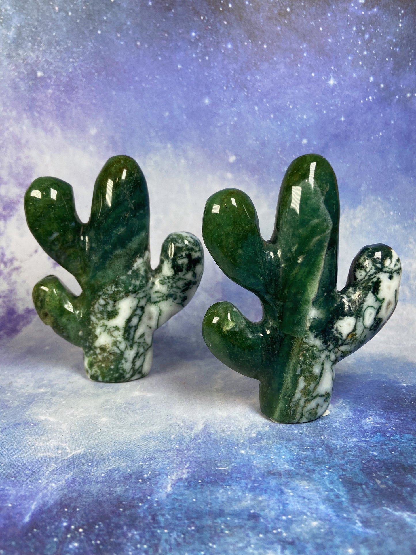 Moss Agate Cactus Carvings