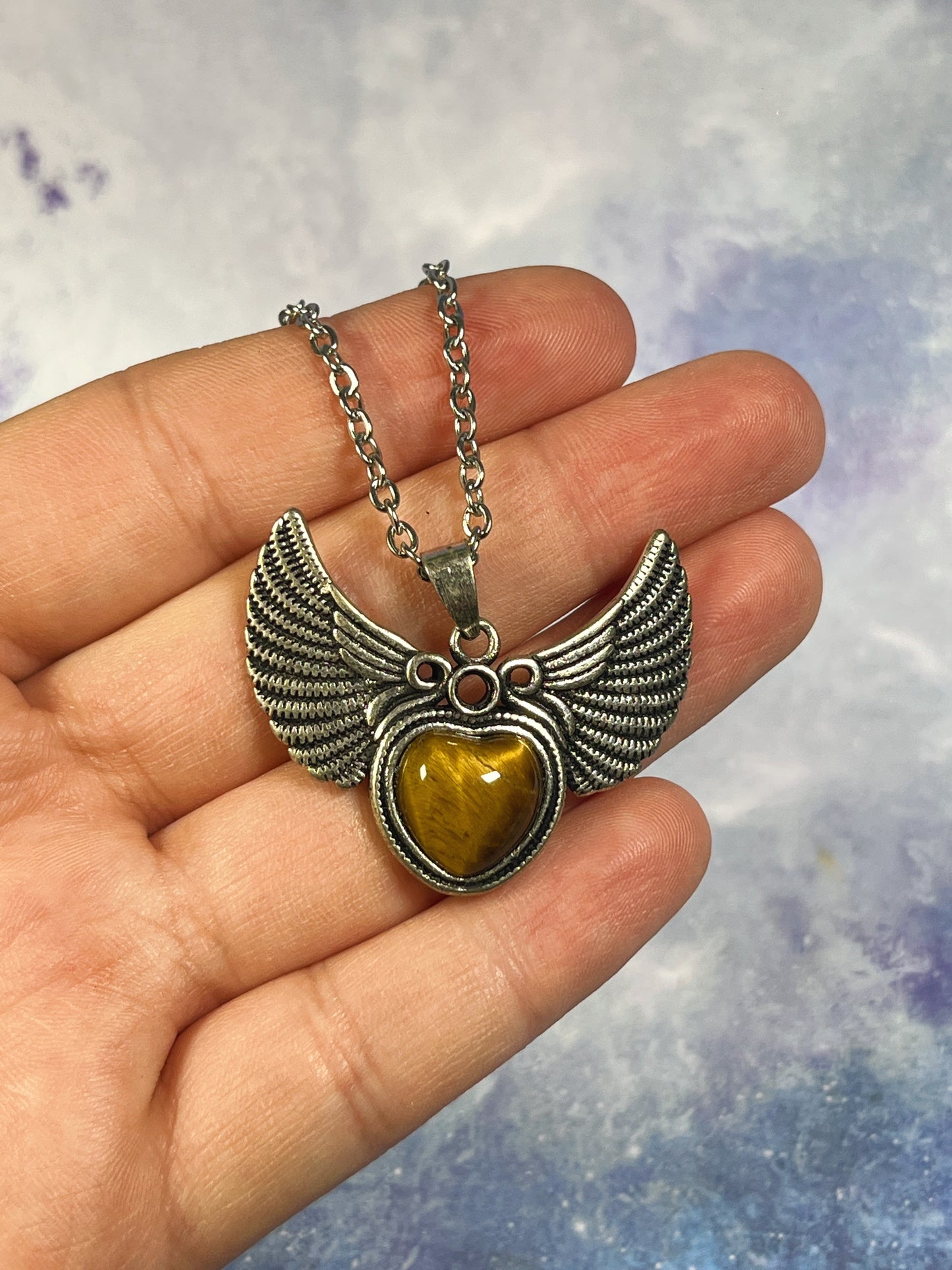 Tiger's Eye Winged Heart Necklace