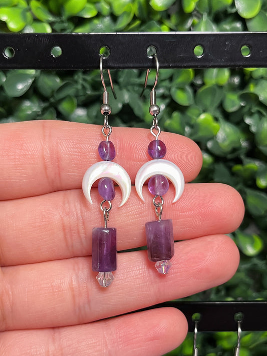 Fluorite & Moon Shell Earrings