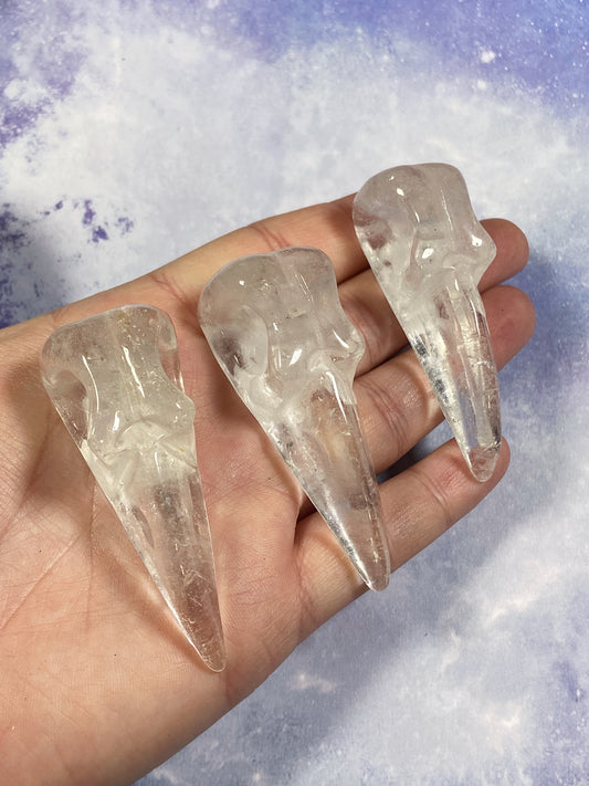 Clear Quartz Raven Skull