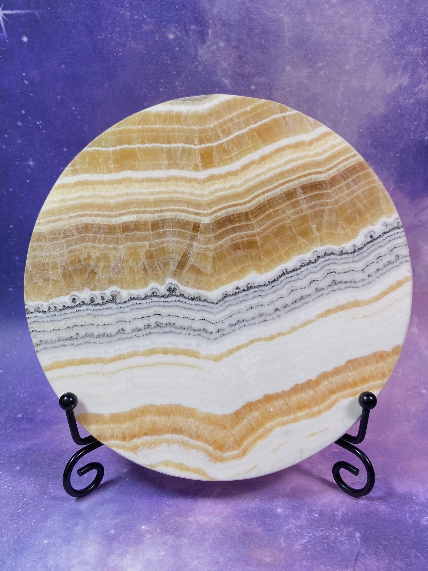 Banded Yellow Calcite Round Slab w/ Stand