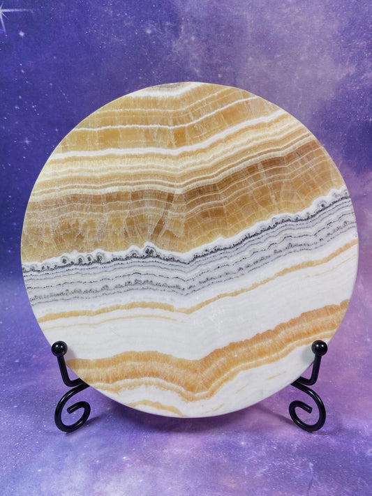 Banded Yellow Calcite Round Slab w/ Stand