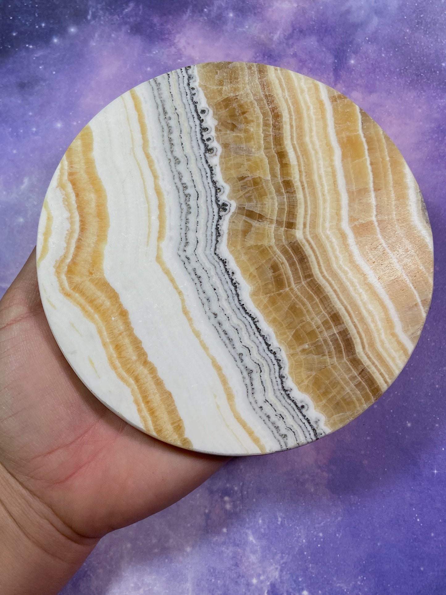 Banded Yellow Calcite Round Slab w/ Stand