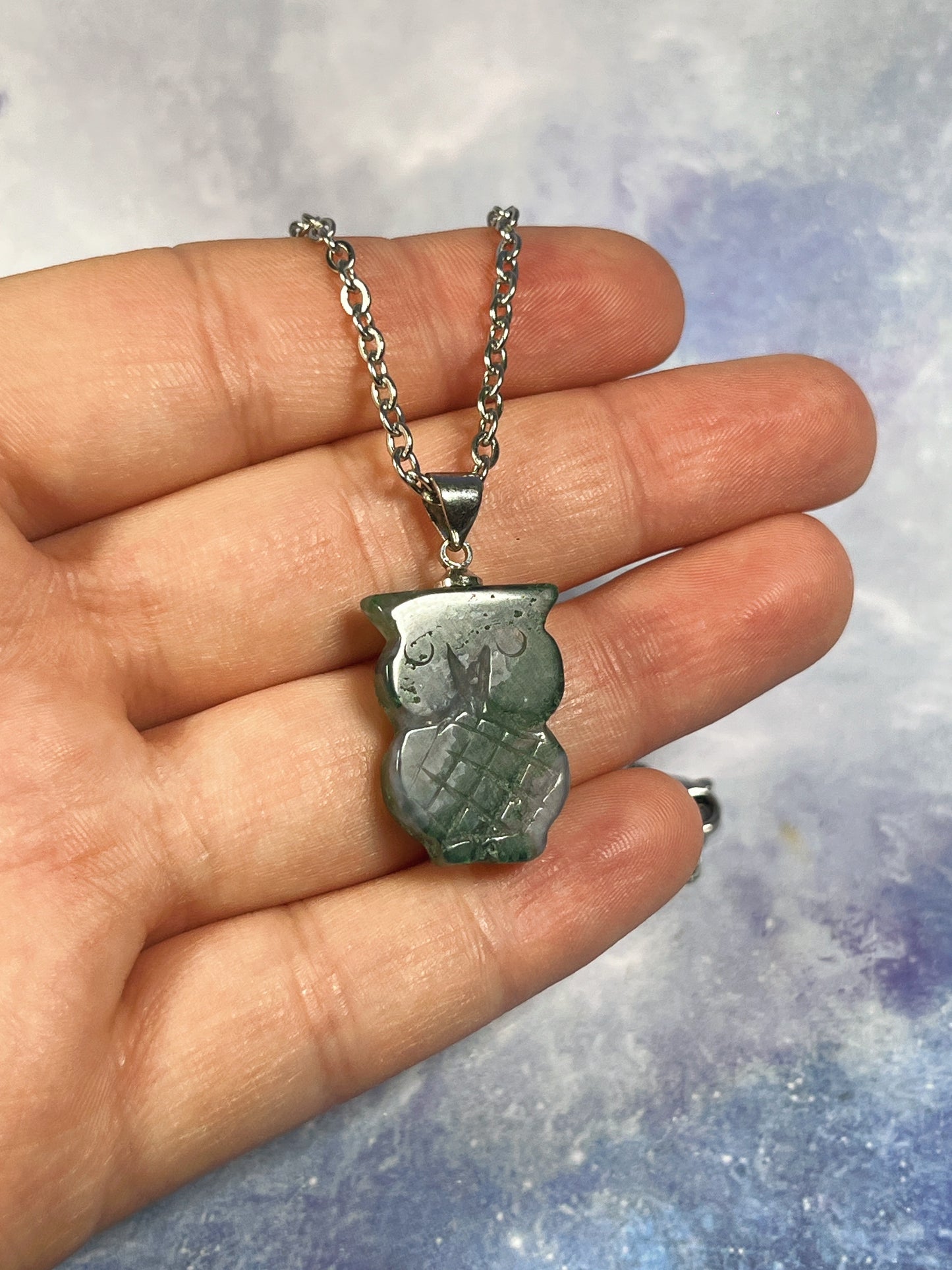 Moss Agate Owl Necklace