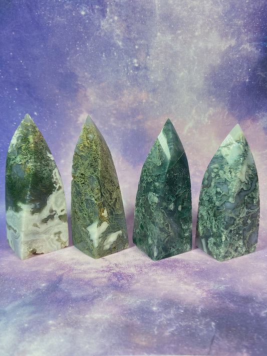 Moss Agate Flame Tower