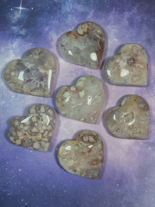 Flower Agate/ Pink Amethyst Heart