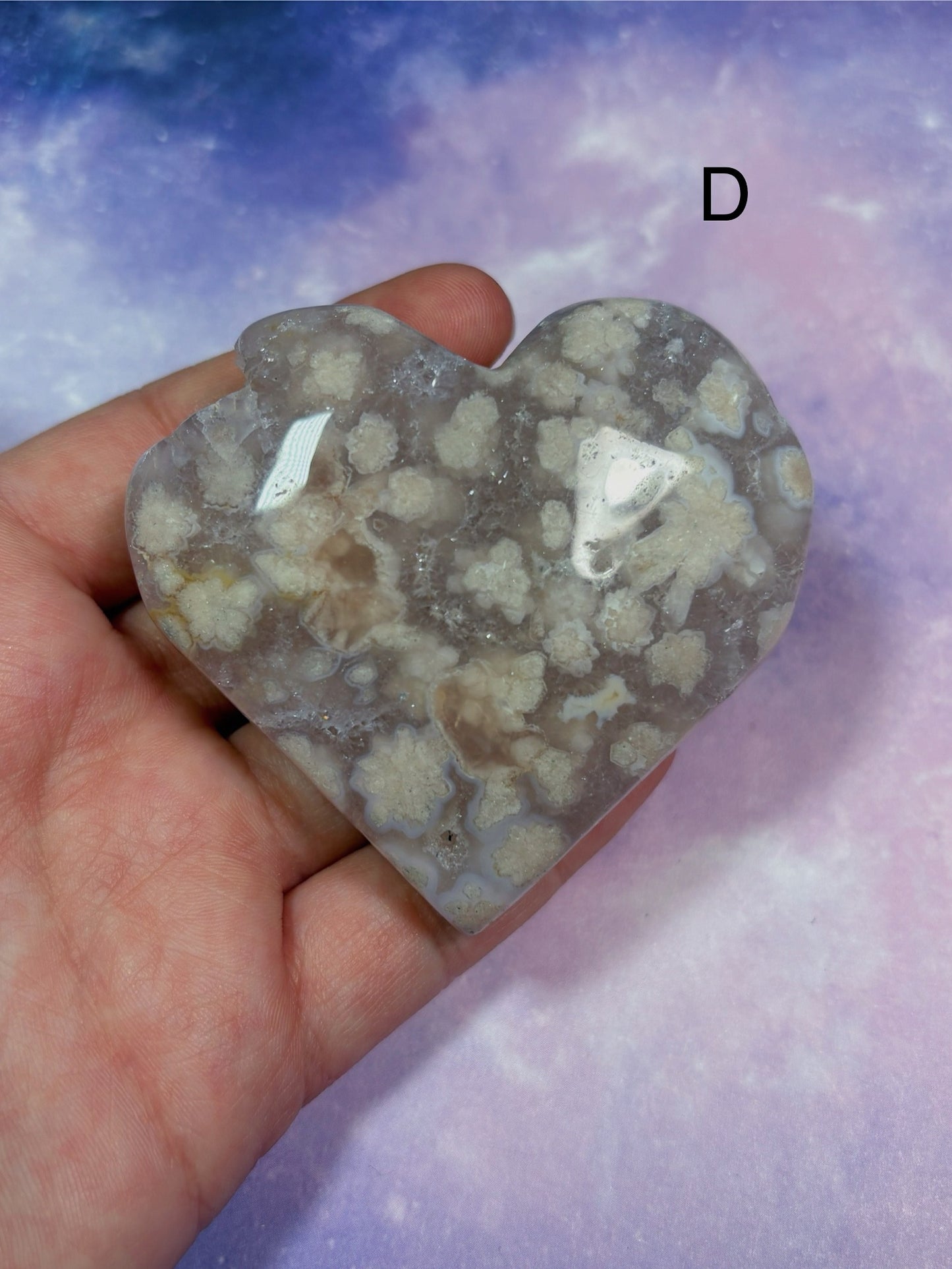 Flower Agate/ Pink Amethyst Heart