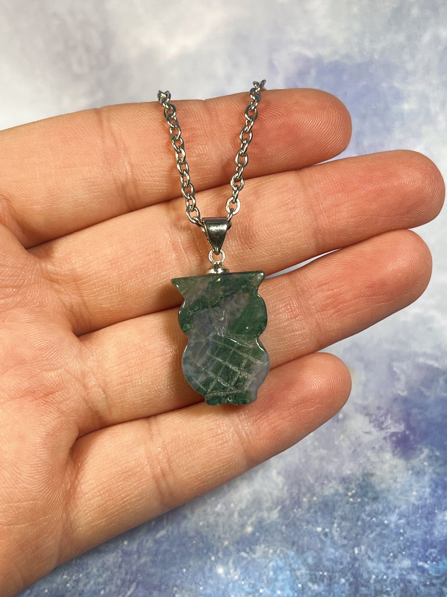 Moss Agate Owl Necklace