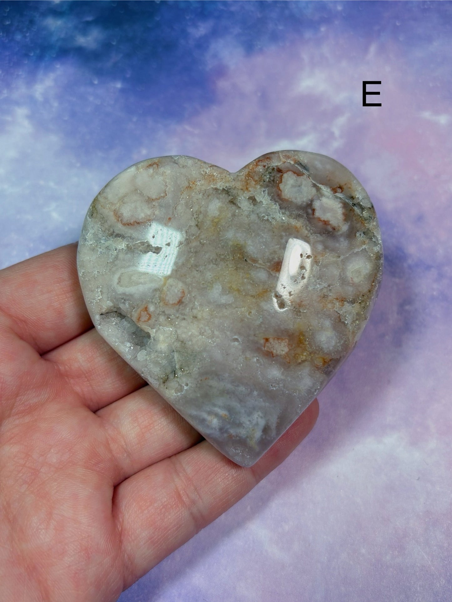 Flower Agate/ Pink Amethyst Heart