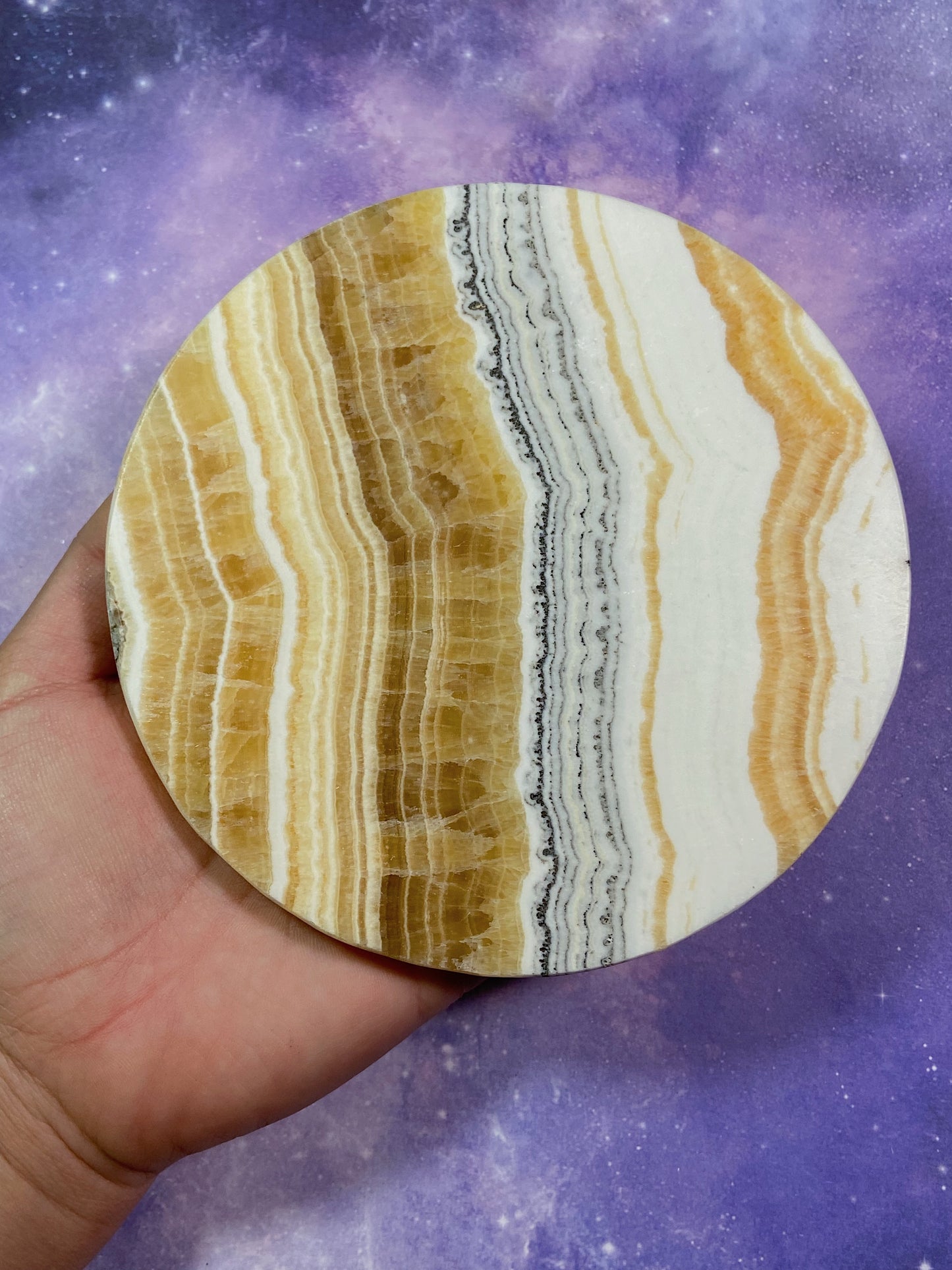 Banded Yellow Calcite Round Slab w/ Stand