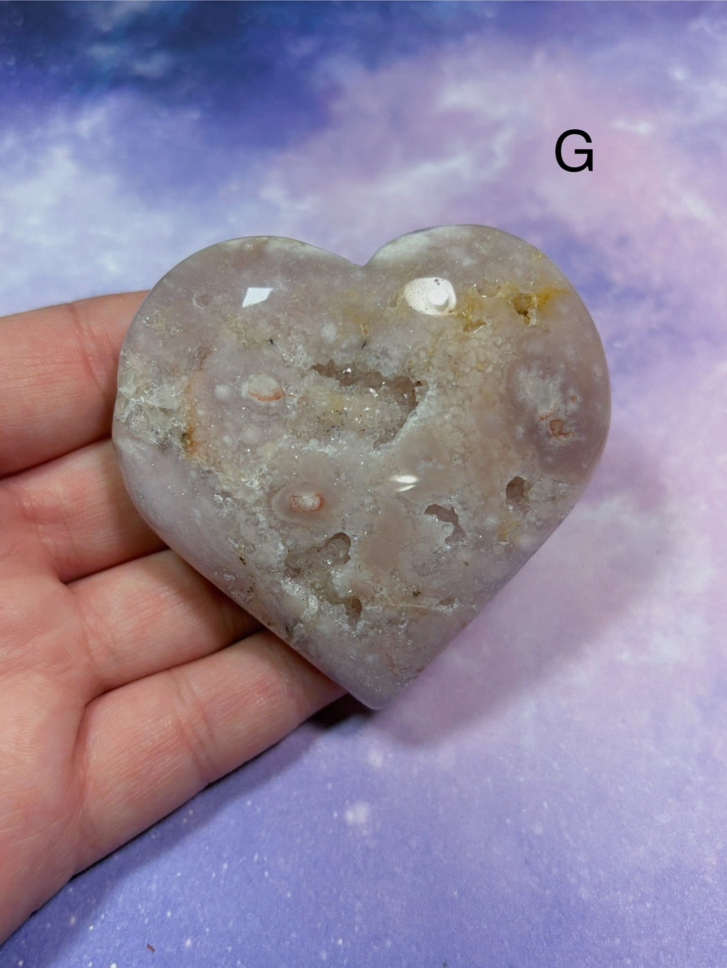 Flower Agate/ Pink Amethyst Heart