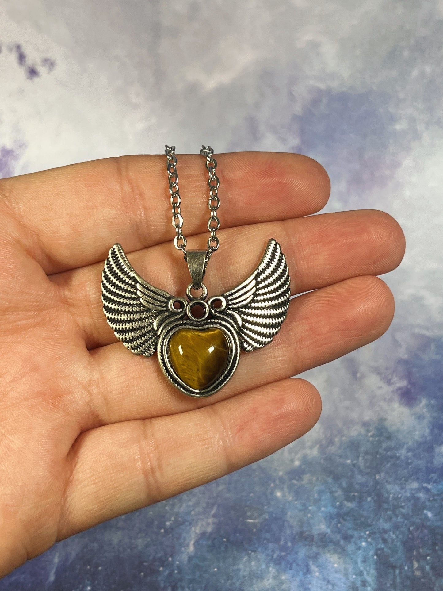 Tiger's Eye Winged Heart Necklace