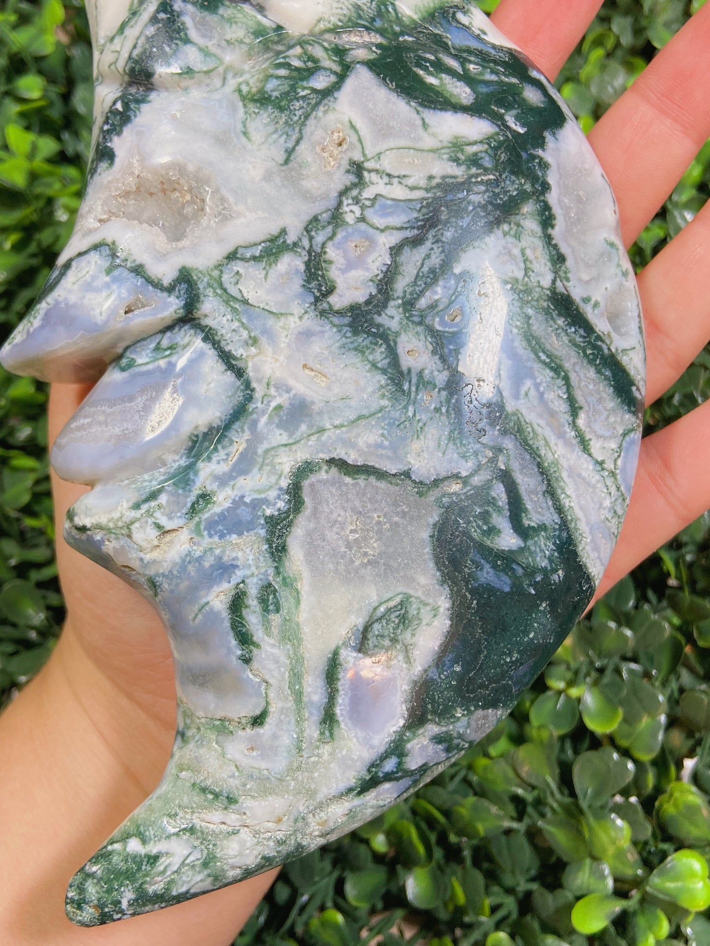 Big Moss Agate Moon Carving