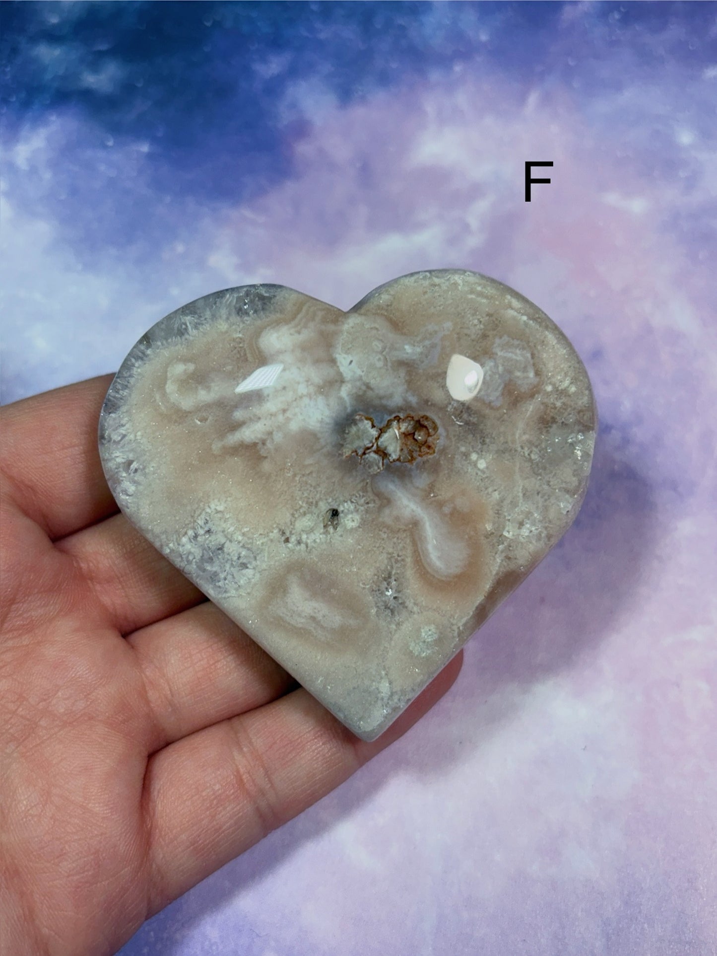 Flower Agate/ Pink Amethyst Heart