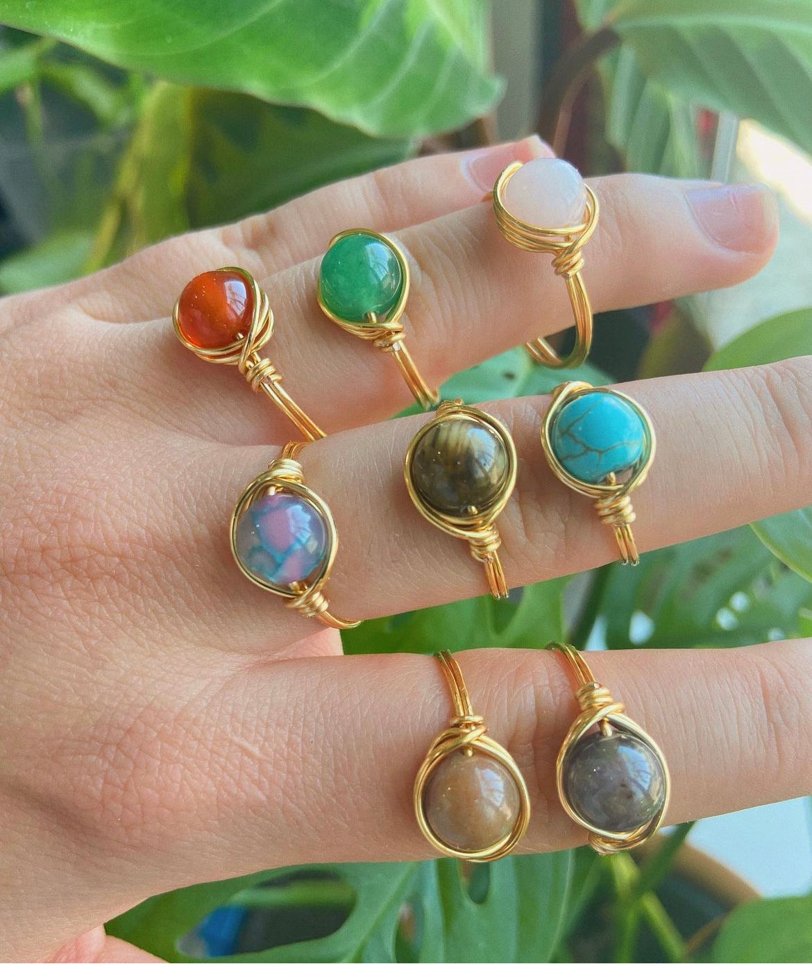 Wire Wrapped Gemstone Rings (Gold Color)