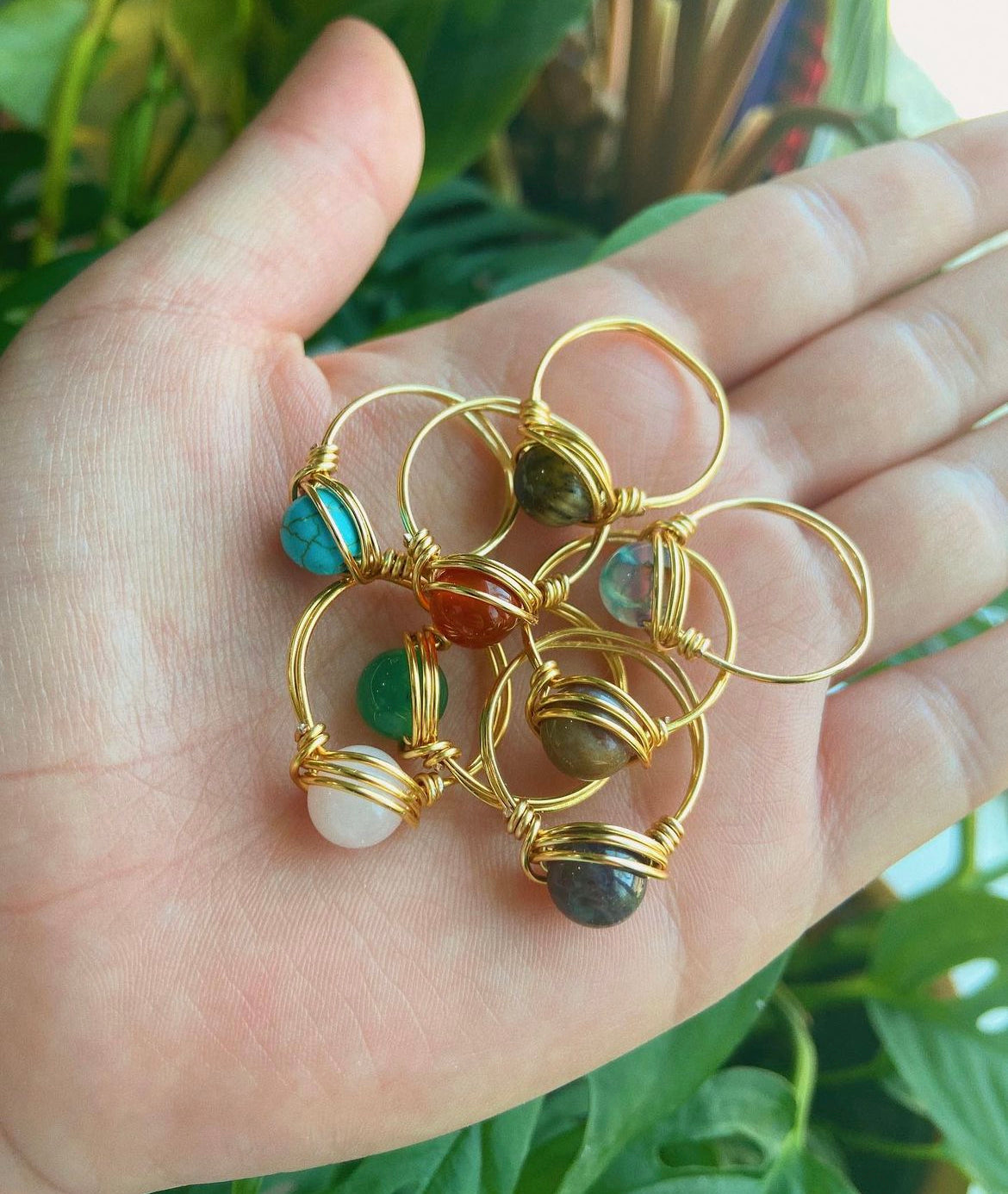 Wire Wrapped Gemstone Rings (Gold Color)
